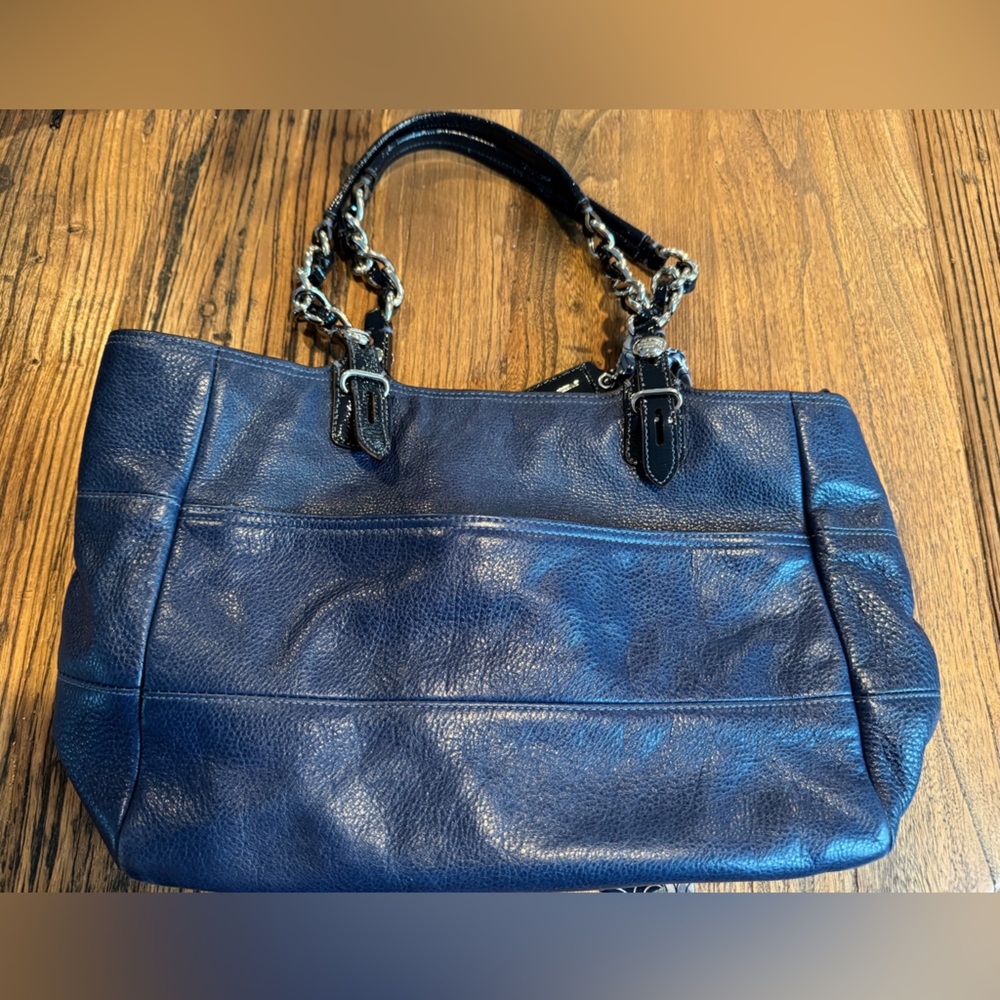 Coach Blue Leather Handbag with Scarf - Picture 3 of 4